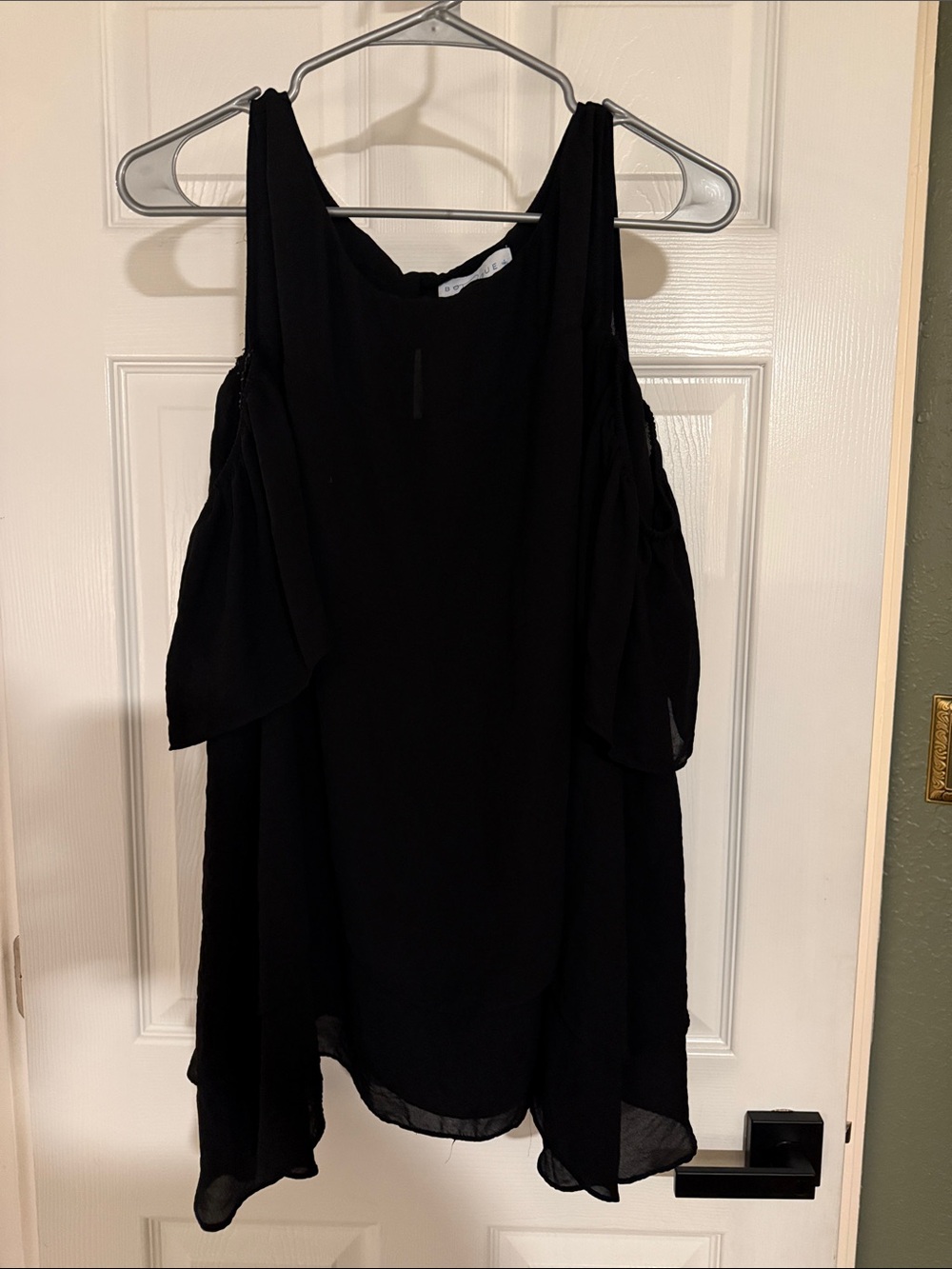 Black Cold-Shoulder Chiffon Blouse - Women's